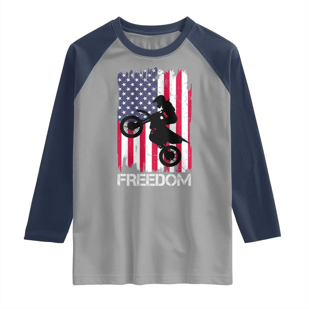 Freedom Motocross Dirt Bike Raglan Shirt Patriotic American Flag - Wonder Print Shop
