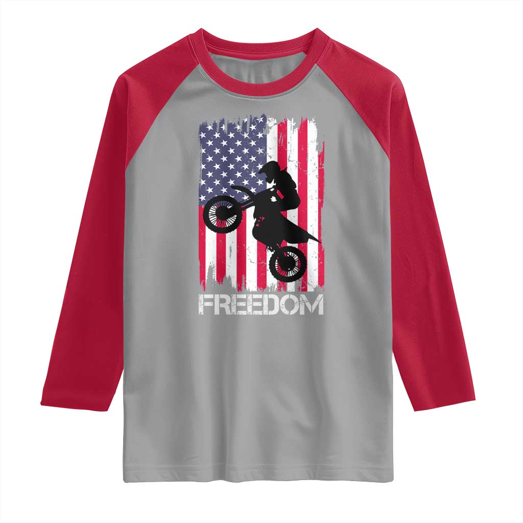 Freedom Motocross Dirt Bike Raglan Shirt Patriotic American Flag - Wonder Print Shop