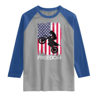 Freedom Motocross Dirt Bike Raglan Shirt Patriotic American Flag - Wonder Print Shop