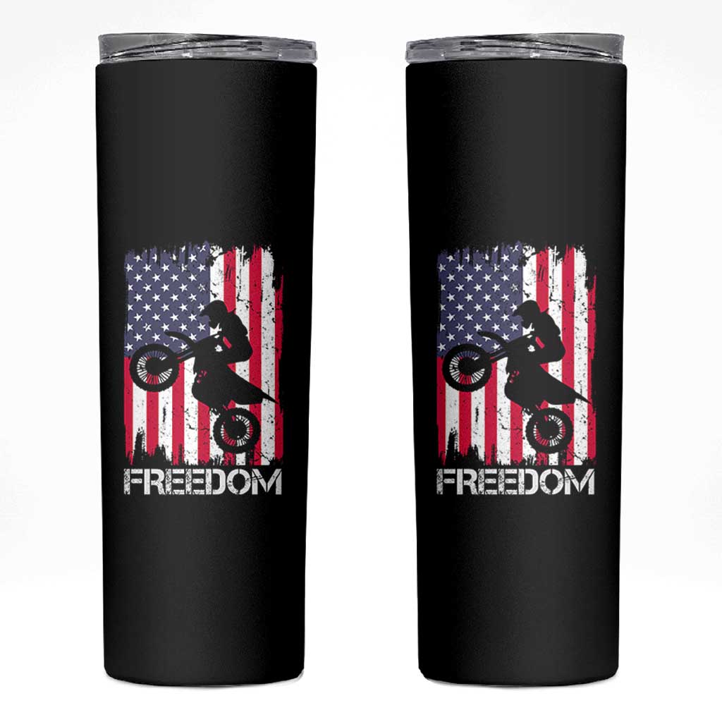 Freedom Motocross Dirt Bike Skinny Tumbler Patriotic American Flag - Wonder Print Shop