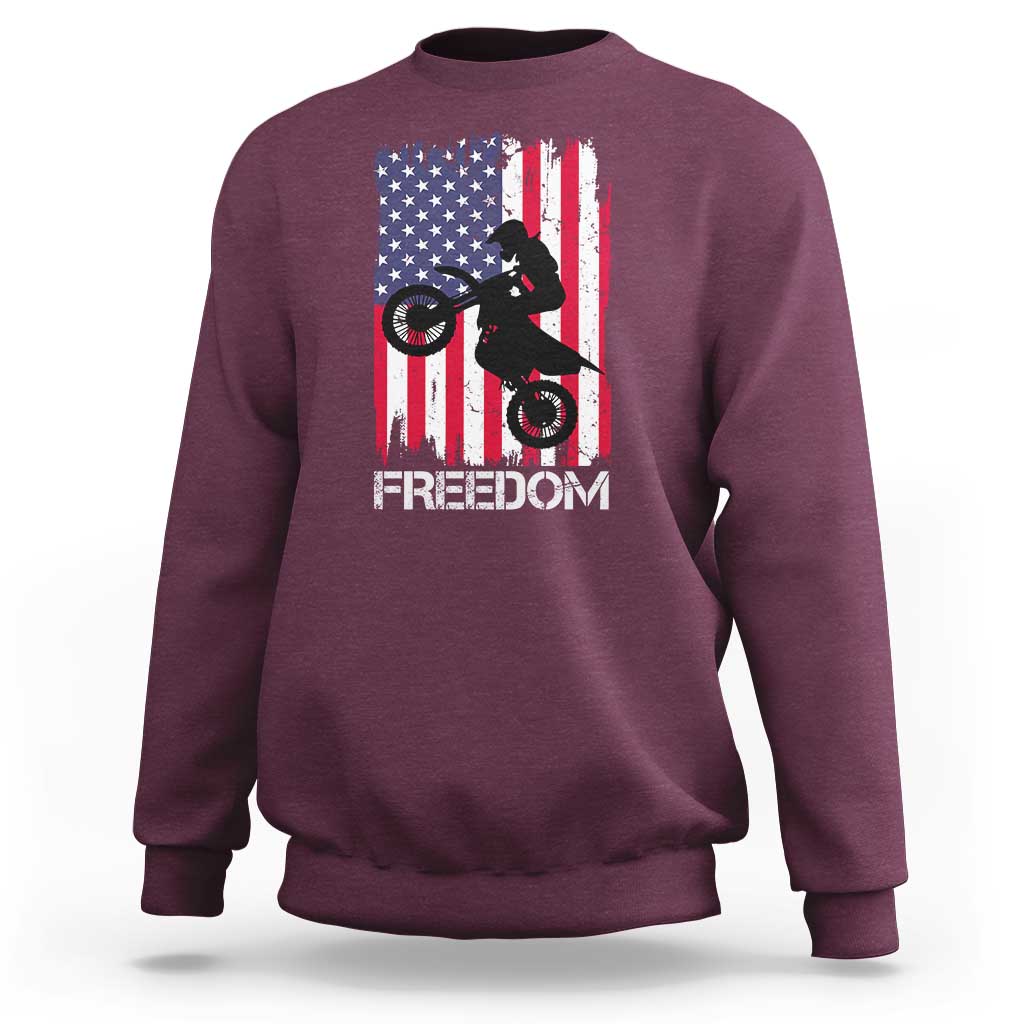 Freedom Motocross Dirt Bike Sweatshirt Patriotic American Flag - Wonder Print Shop