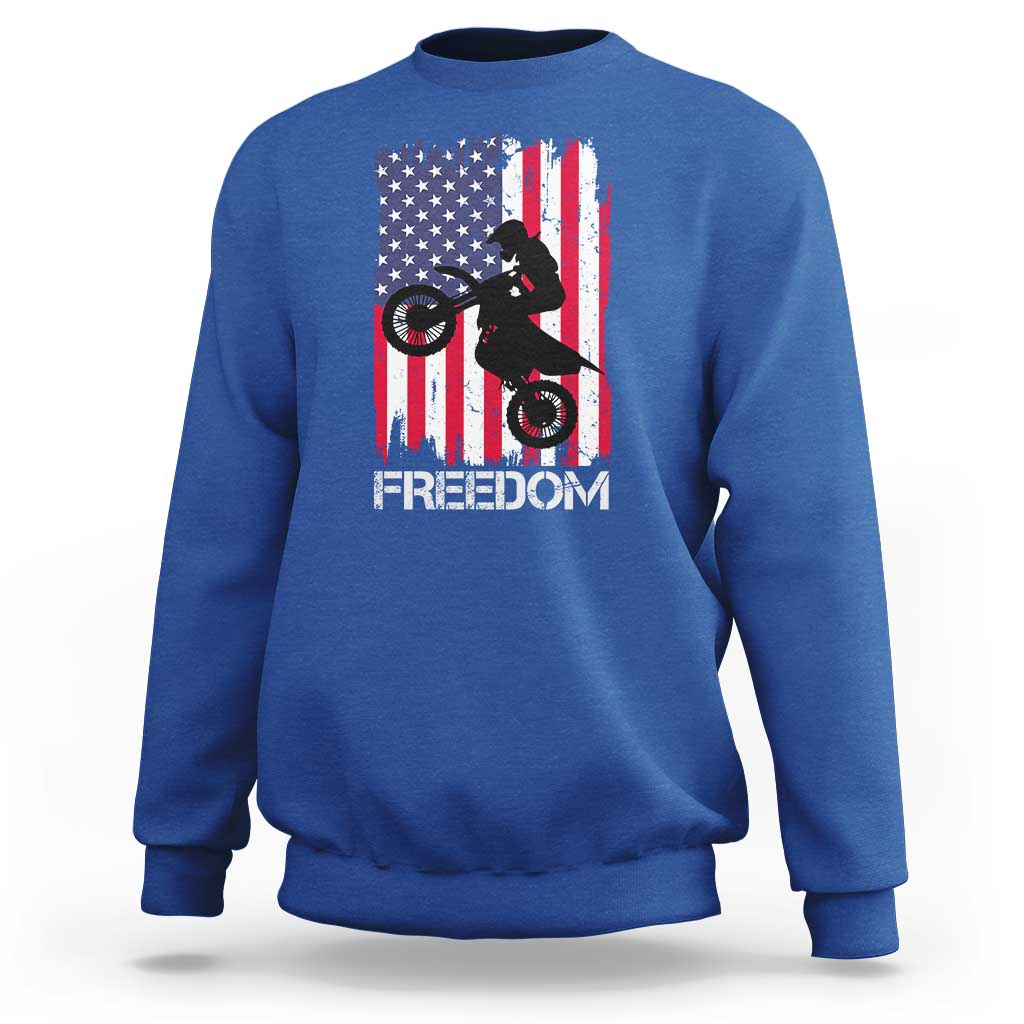 Freedom Motocross Dirt Bike Sweatshirt Patriotic American Flag - Wonder Print Shop