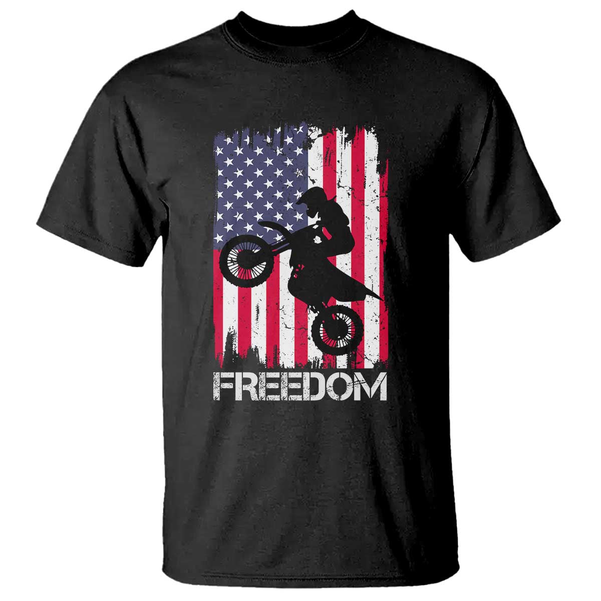 Freedom Motocross Dirt Bike T Shirt Patriotic American Flag - Wonder Print Shop