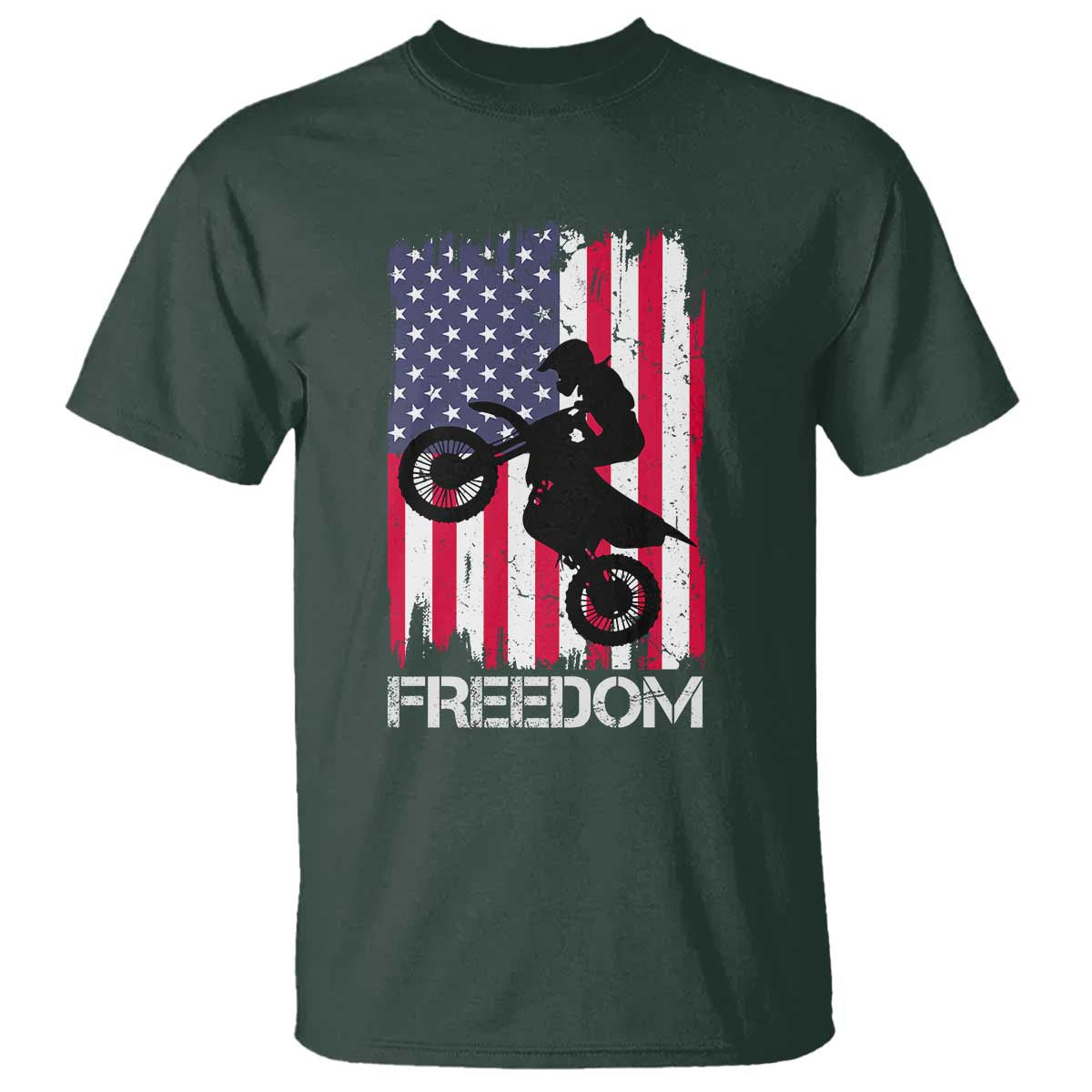 Freedom Motocross Dirt Bike T Shirt Patriotic American Flag - Wonder Print Shop