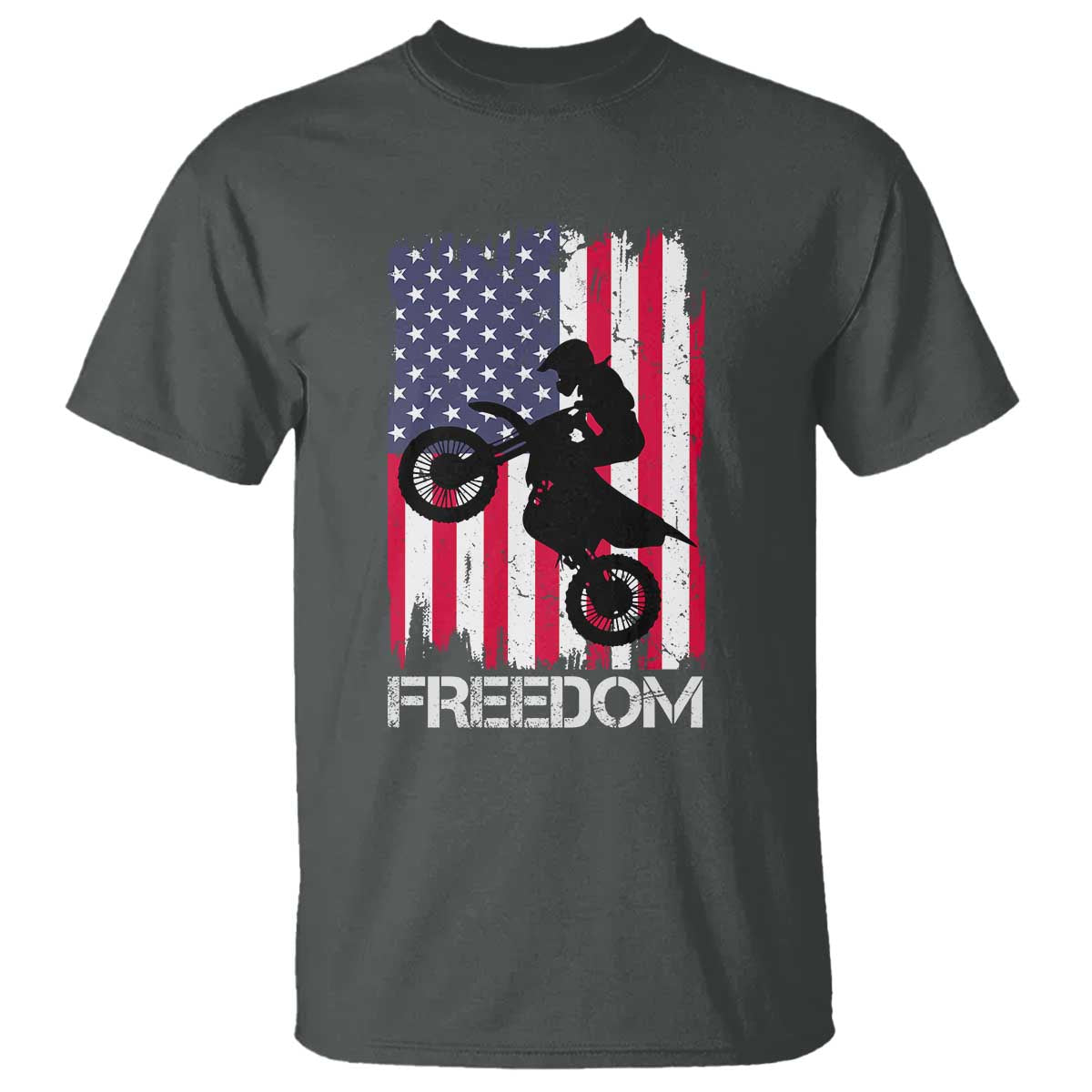 Freedom Motocross Dirt Bike T Shirt Patriotic American Flag - Wonder Print Shop