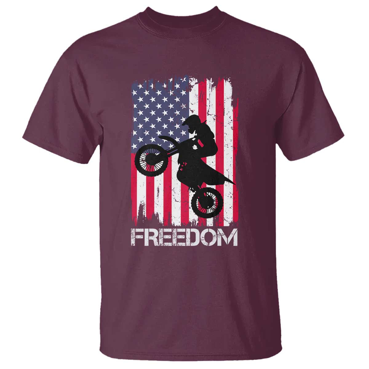 Freedom Motocross Dirt Bike T Shirt Patriotic American Flag - Wonder Print Shop