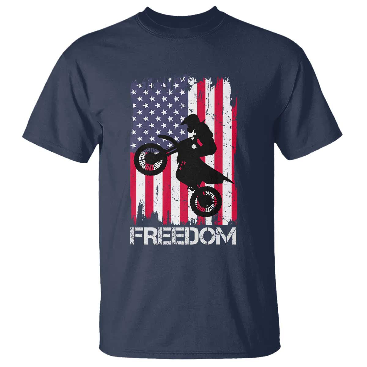 Freedom Motocross Dirt Bike T Shirt Patriotic American Flag - Wonder Print Shop