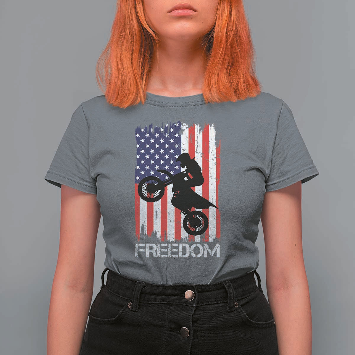 Freedom Motocross Dirt Bike T Shirt For Women Patriotic American Flag - Wonder Print Shop