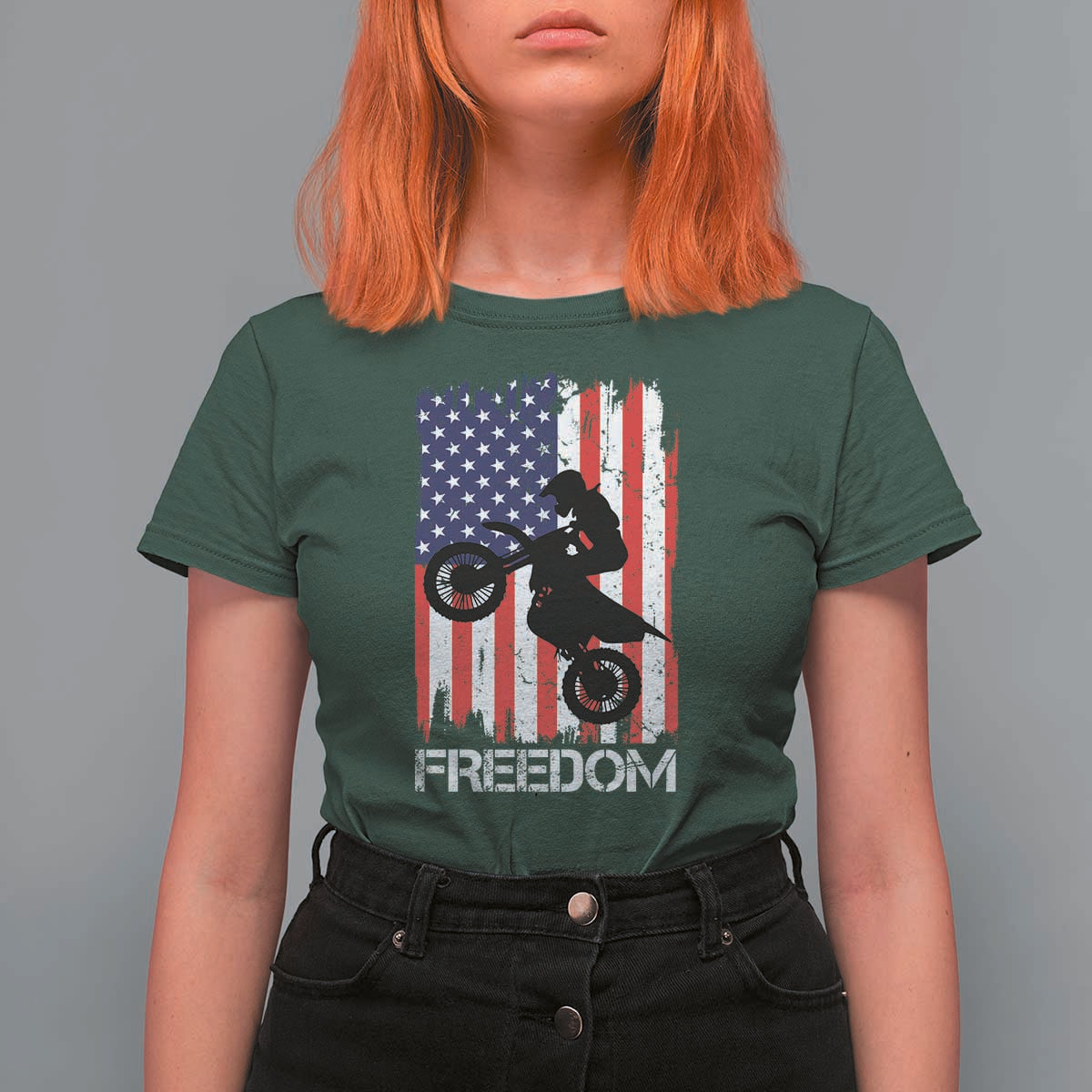 Freedom Motocross Dirt Bike T Shirt For Women Patriotic American Flag - Wonder Print Shop