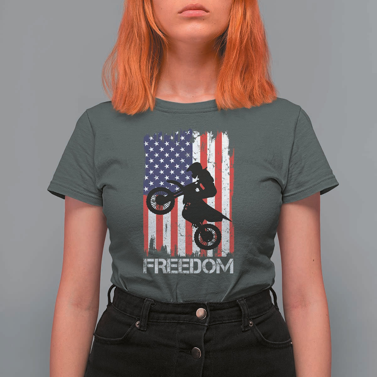 Freedom Motocross Dirt Bike T Shirt For Women Patriotic American Flag - Wonder Print Shop