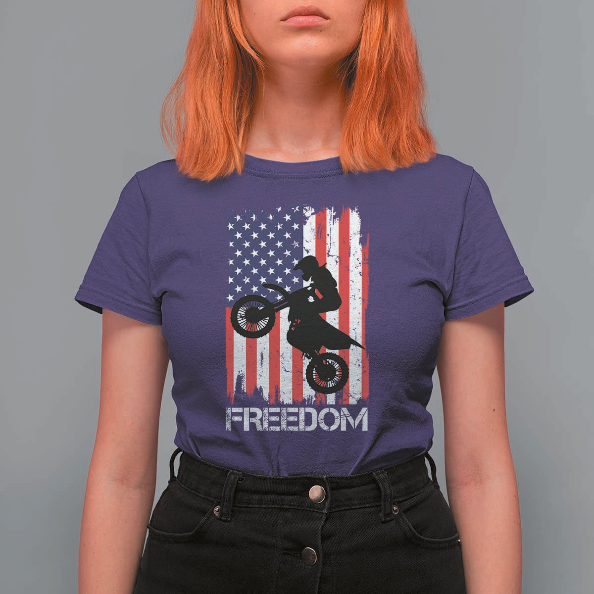 Freedom Motocross Dirt Bike T Shirt For Women Patriotic American Flag - Wonder Print Shop