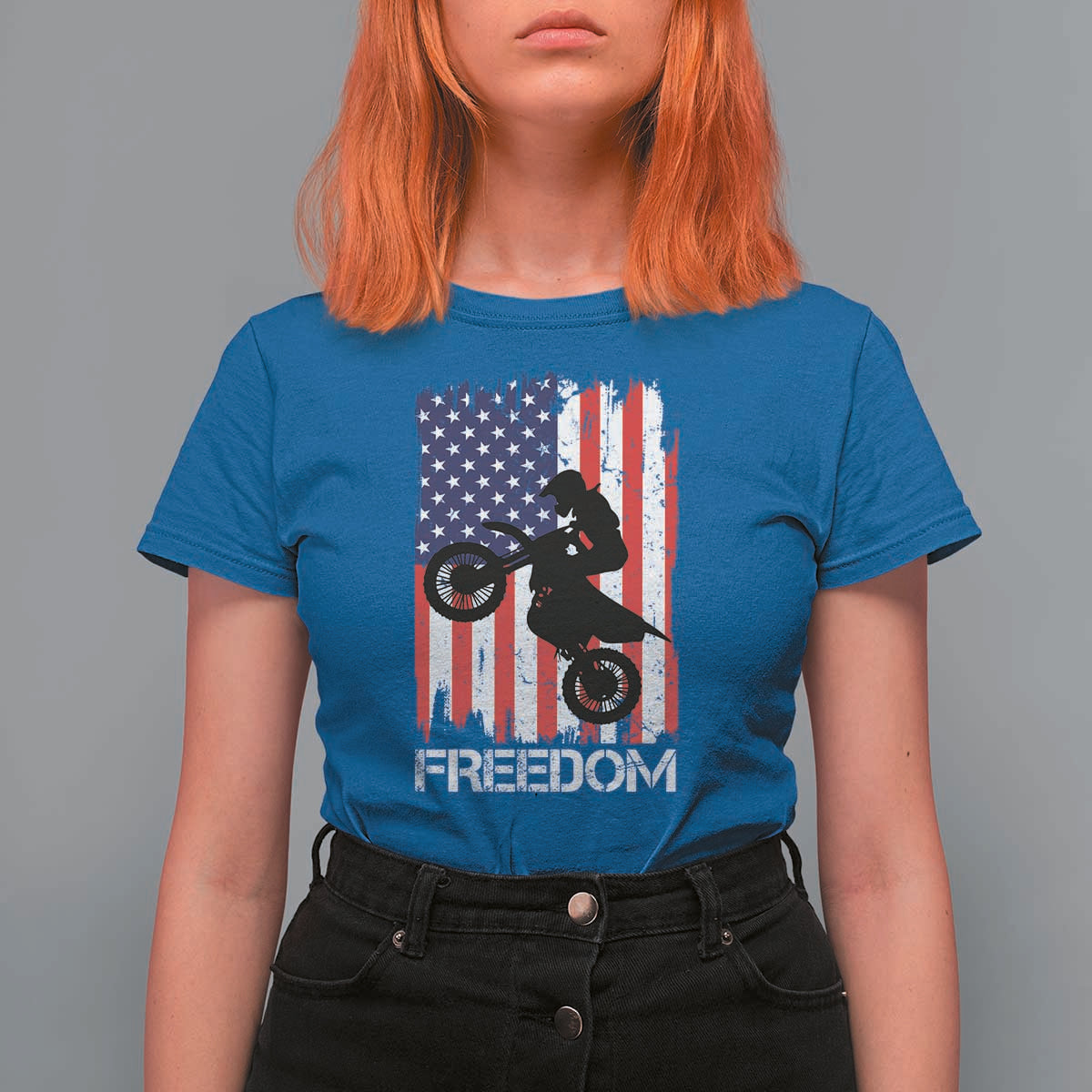 Freedom Motocross Dirt Bike T Shirt For Women Patriotic American Flag - Wonder Print Shop