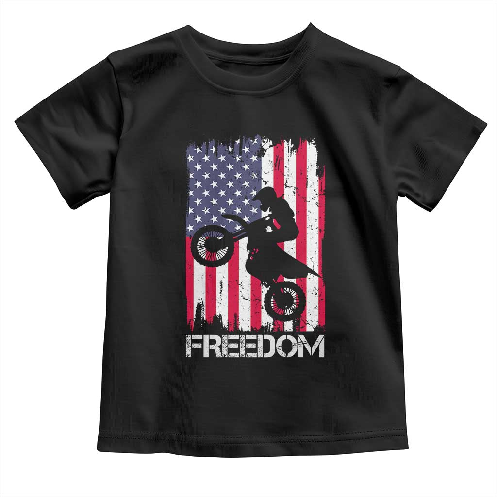 Freedom Motocross Dirt Bike Toddler T Shirt Patriotic American Flag - Wonder Print Shop