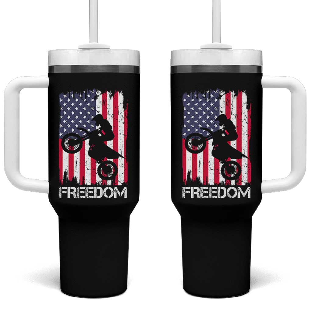 Freedom Motocross Dirt Bike Tumbler With Handle Patriotic American Flag - Wonder Print Shop