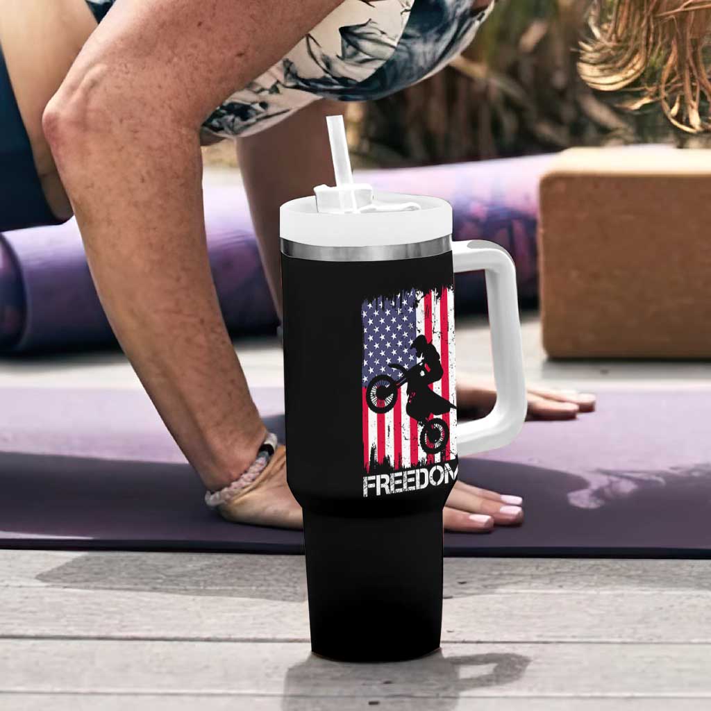 Freedom Motocross Dirt Bike Tumbler With Handle Patriotic American Flag - Wonder Print Shop