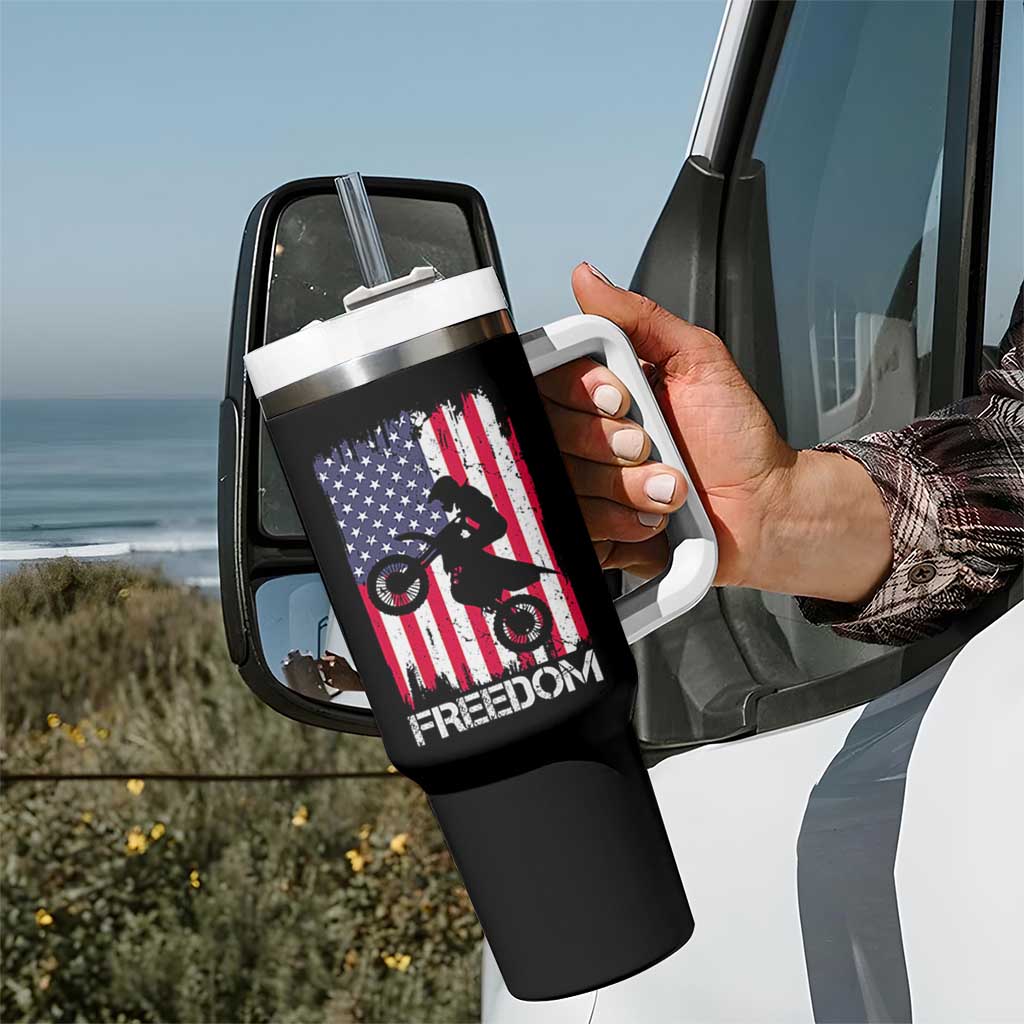 Freedom Motocross Dirt Bike Tumbler With Handle Patriotic American Flag - Wonder Print Shop
