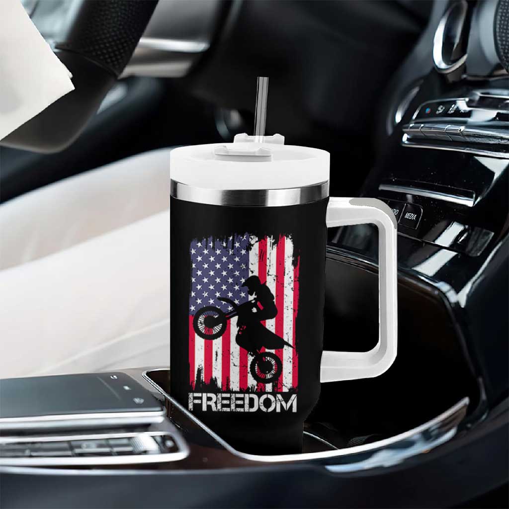Freedom Motocross Dirt Bike Tumbler With Handle Patriotic American Flag - Wonder Print Shop