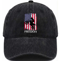 Freedom Motocross Dirt Bike Washed Cotton Baseball Cap Patriotic American Flag