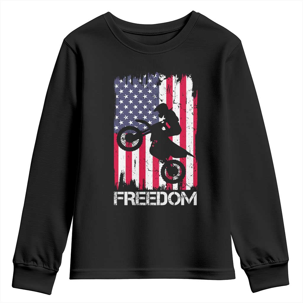 Freedom Motocross Dirt Bike Youth Sweatshirt Patriotic American Flag - Wonder Print Shop