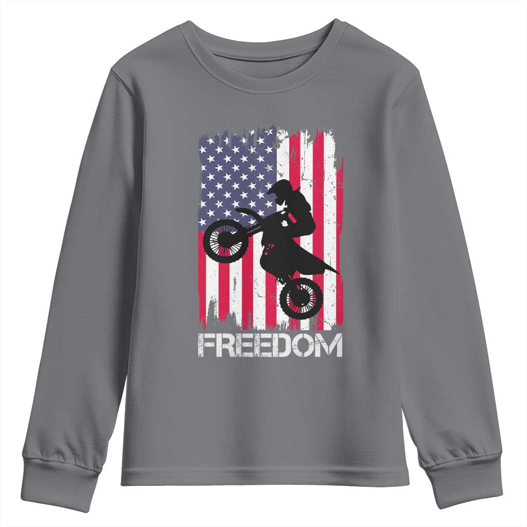 Freedom Motocross Dirt Bike Youth Sweatshirt Patriotic American Flag - Wonder Print Shop