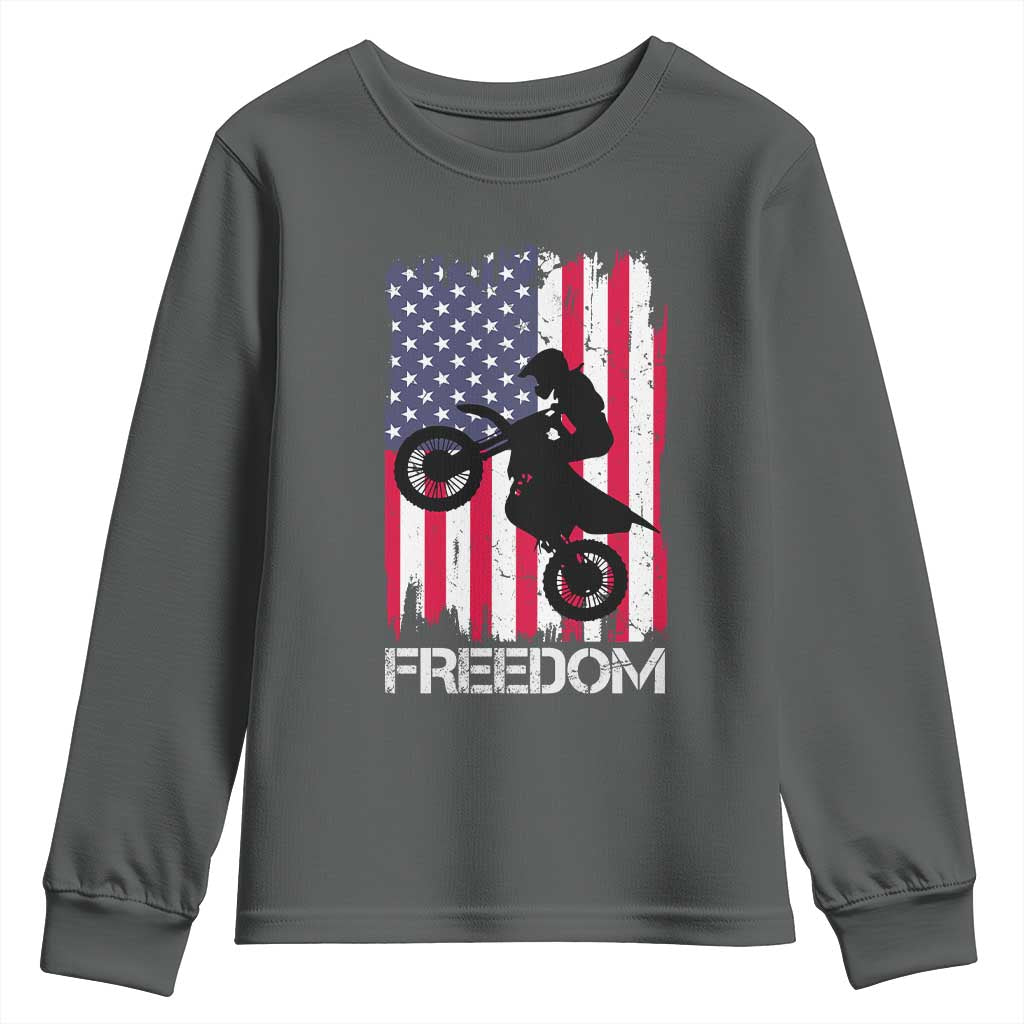 Freedom Motocross Dirt Bike Youth Sweatshirt Patriotic American Flag - Wonder Print Shop