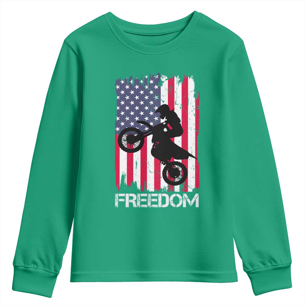 Freedom Motocross Dirt Bike Youth Sweatshirt Patriotic American Flag - Wonder Print Shop