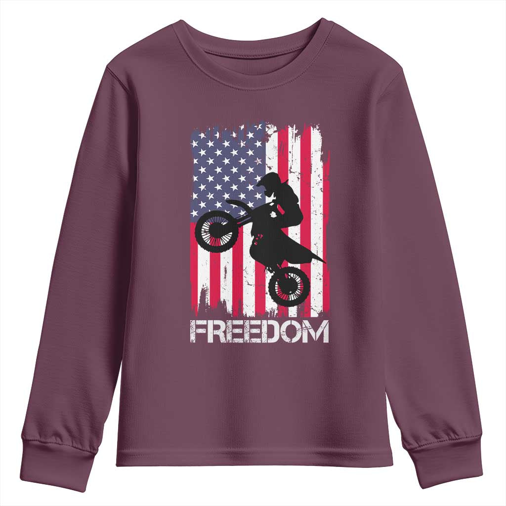 Freedom Motocross Dirt Bike Youth Sweatshirt Patriotic American Flag - Wonder Print Shop
