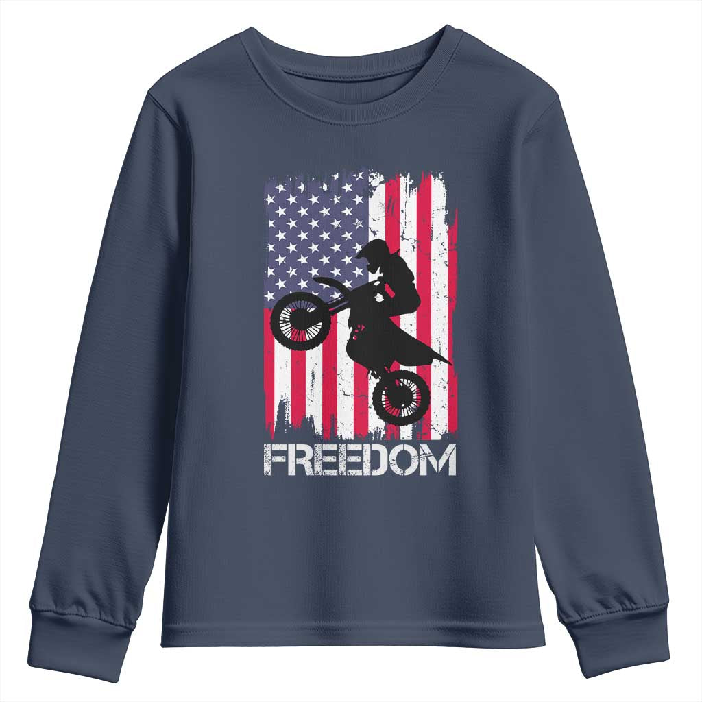 Freedom Motocross Dirt Bike Youth Sweatshirt Patriotic American Flag - Wonder Print Shop