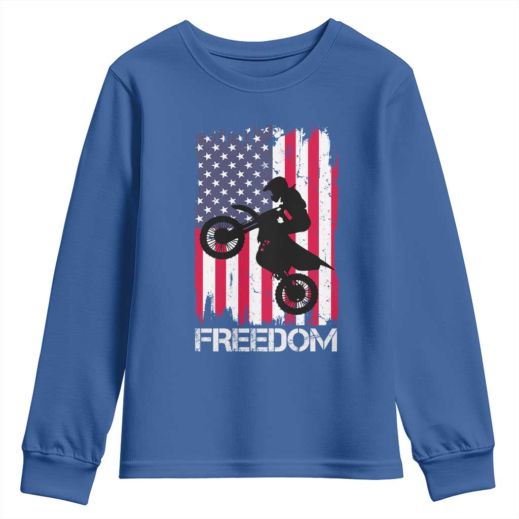 Freedom Motocross Dirt Bike Youth Sweatshirt Patriotic American Flag - Wonder Print Shop