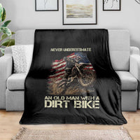 Dirt Bike American Flag Throw Blanket Never Underestimate An Old Man With A Dirt Bike Motocross - Wonder Print Shop