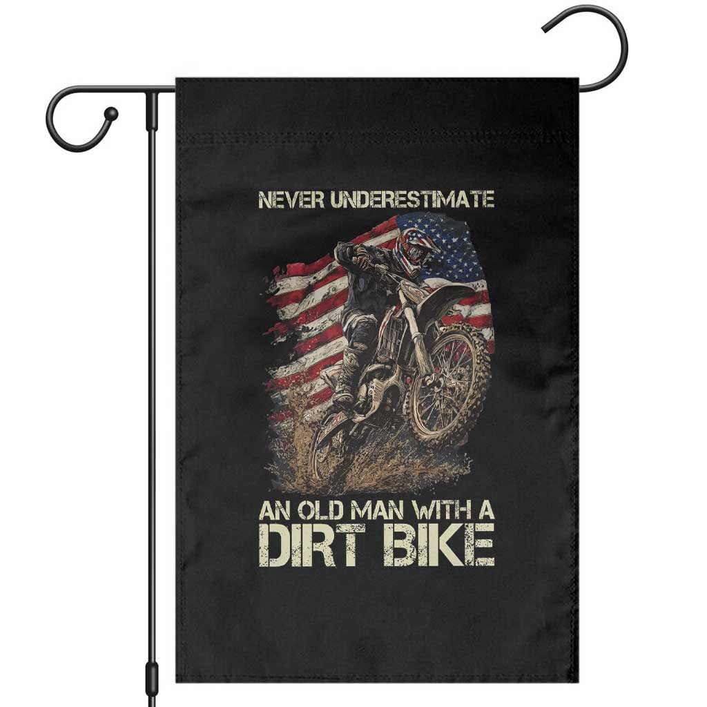 Dirt Bike American Flag Garden Flag Never Underestimate An Old Man With A Dirt Bike Motocross - Wonder Print Shop
