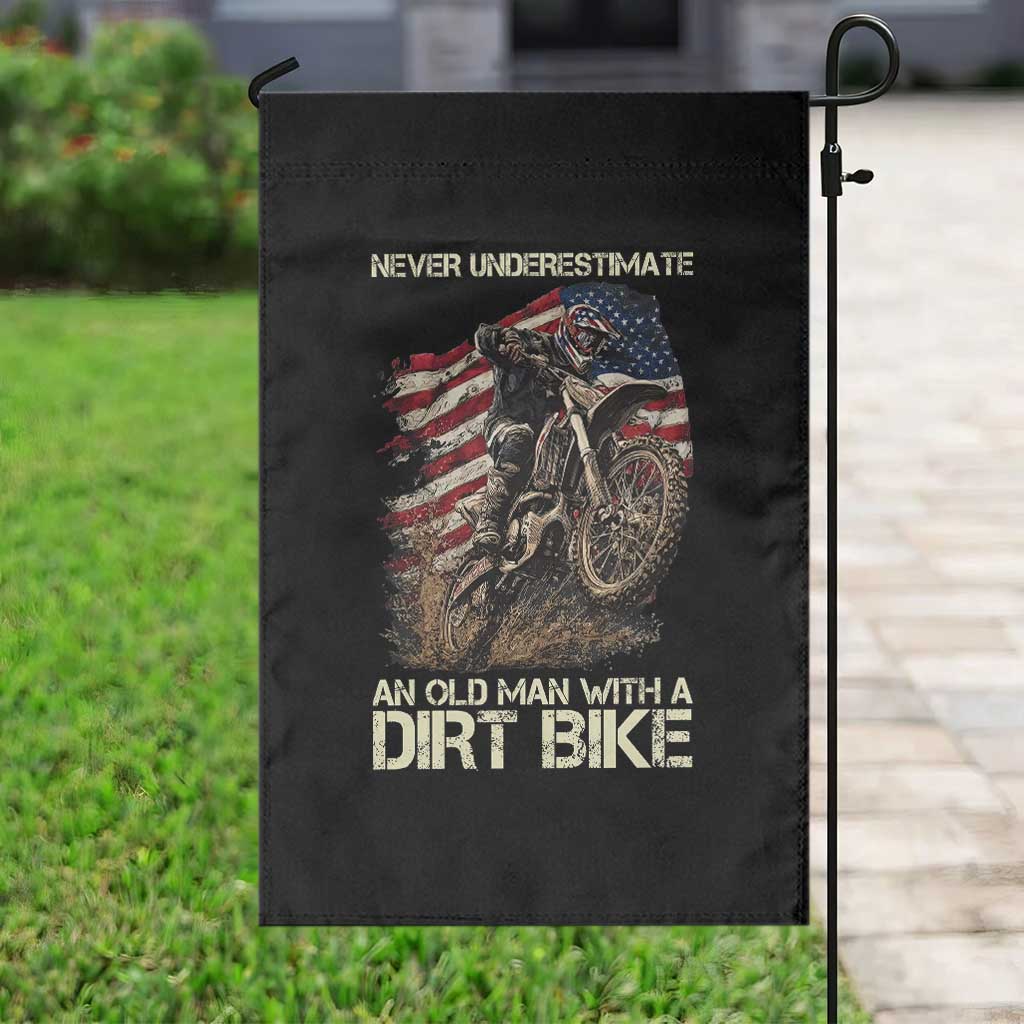 Dirt Bike American Flag Garden Flag Never Underestimate An Old Man With A Dirt Bike Motocross - Wonder Print Shop