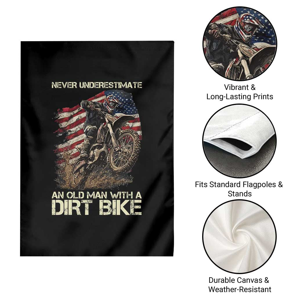 Dirt Bike American Flag Garden Flag Never Underestimate An Old Man With A Dirt Bike Motocross - Wonder Print Shop