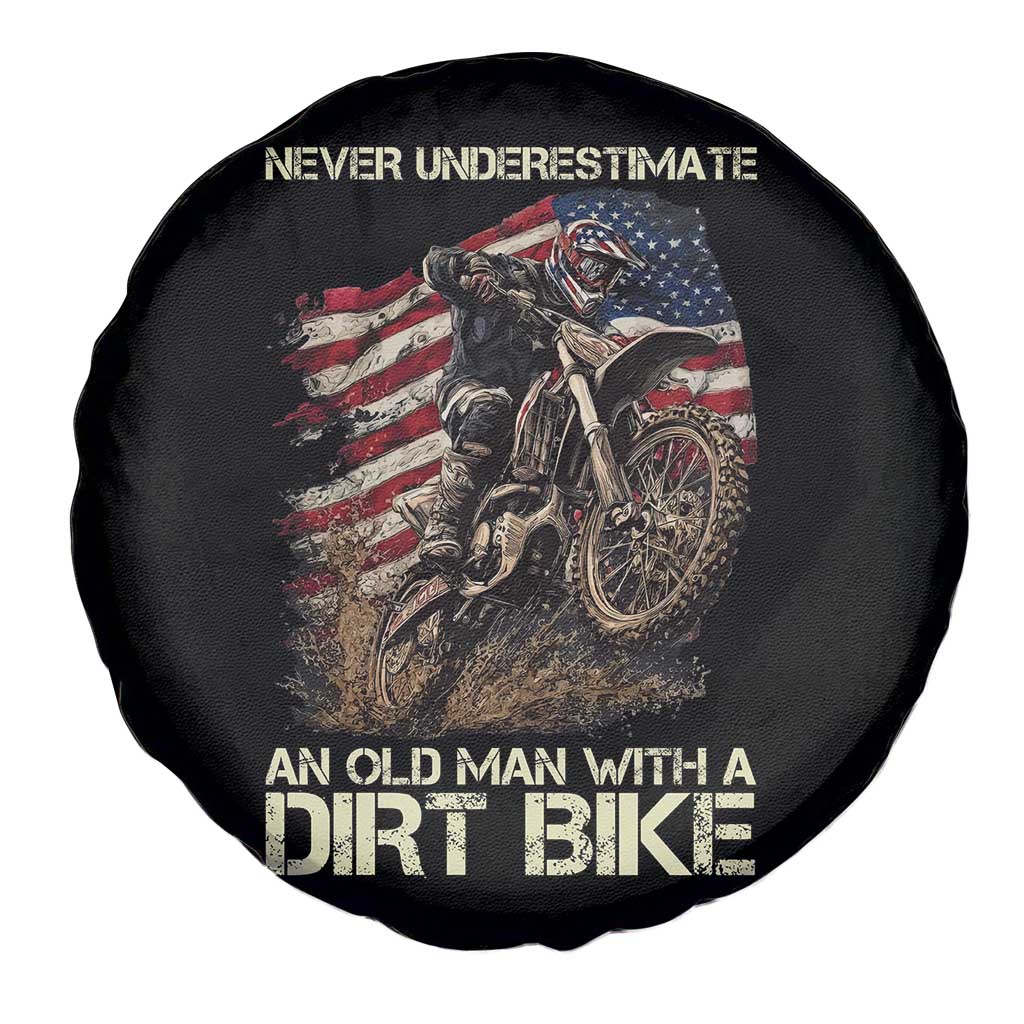 Dirt Bike American Flag Spare Tire Cover Never Underestimate An Old Man With A Dirt Bike Motocross - Wonder Print Shop