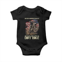 Dirt Bike American Flag Baby Onesie Never Underestimate An Old Man With A Dirt Bike Motocross - Wonder Print Shop