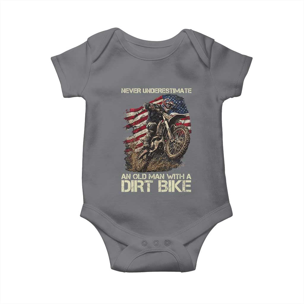 Dirt Bike American Flag Baby Onesie Never Underestimate An Old Man With A Dirt Bike Motocross - Wonder Print Shop