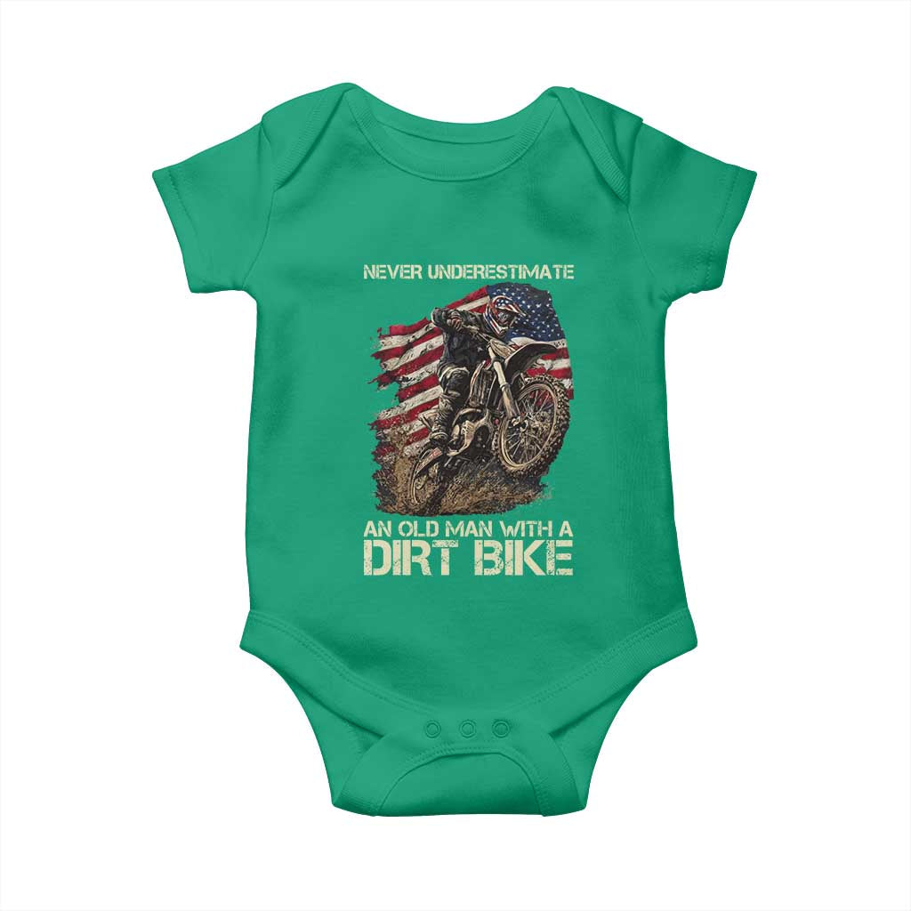 Dirt Bike American Flag Baby Onesie Never Underestimate An Old Man With A Dirt Bike Motocross - Wonder Print Shop