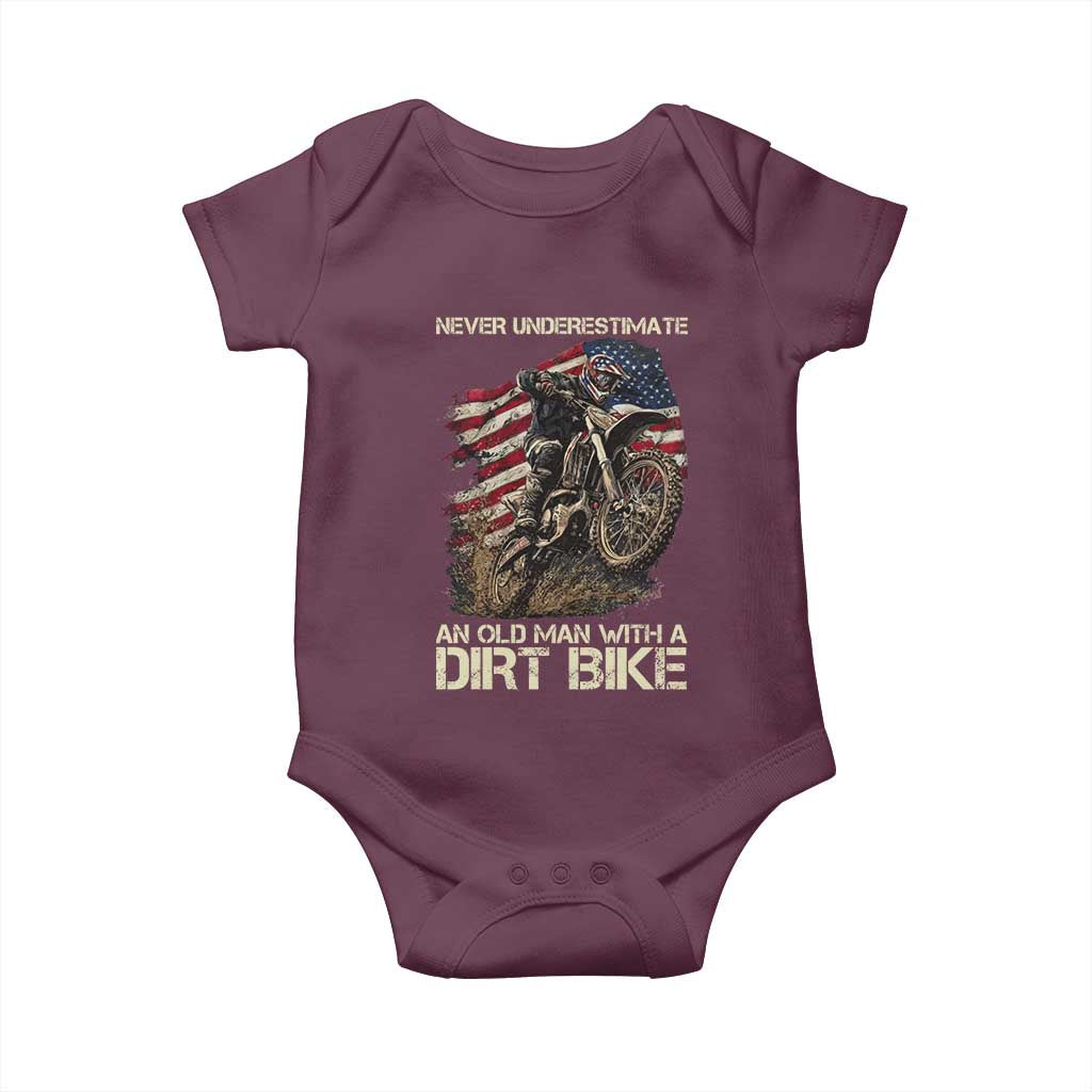 Dirt Bike American Flag Baby Onesie Never Underestimate An Old Man With A Dirt Bike Motocross - Wonder Print Shop