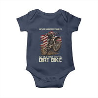 Dirt Bike American Flag Baby Onesie Never Underestimate An Old Man With A Dirt Bike Motocross - Wonder Print Shop