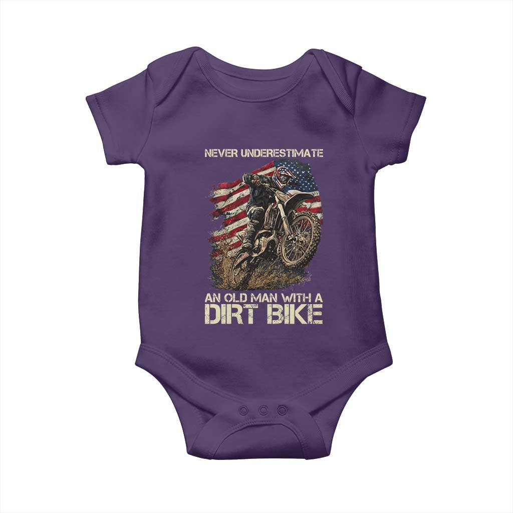 Dirt Bike American Flag Baby Onesie Never Underestimate An Old Man With A Dirt Bike Motocross - Wonder Print Shop