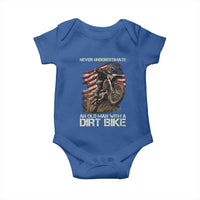 Dirt Bike American Flag Baby Onesie Never Underestimate An Old Man With A Dirt Bike Motocross - Wonder Print Shop