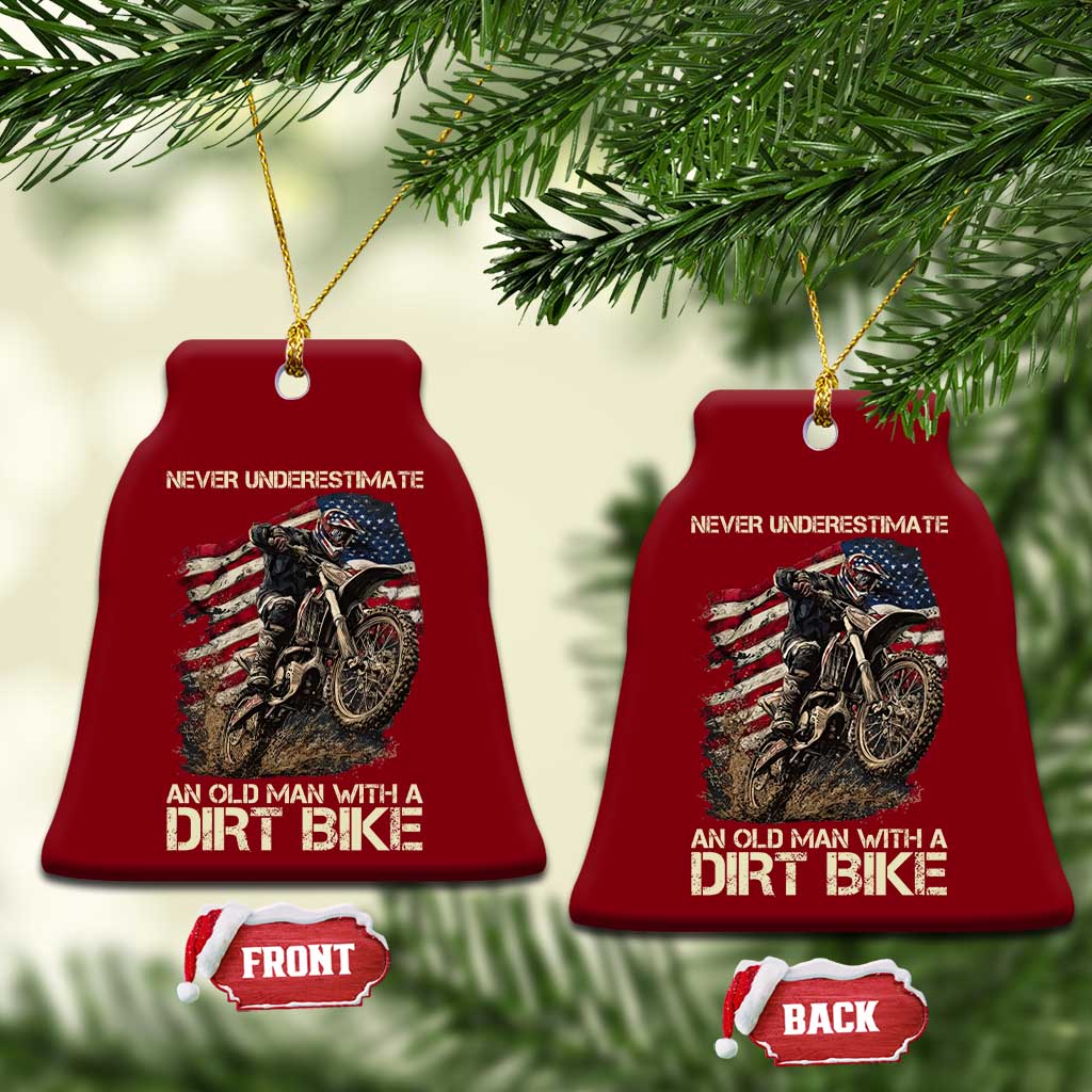 Dirt Bike American Flag Ceramic Ornament Never Underestimate An Old Man With A Dirt Bike Motocross - Wonder Print Shop