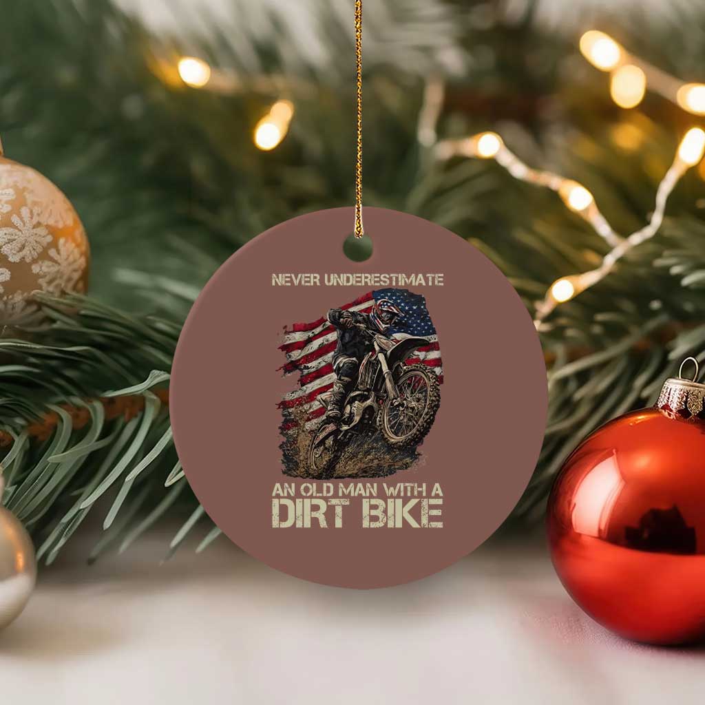 Dirt Bike American Flag Ceramic Ornament Never Underestimate An Old Man With A Dirt Bike Motocross - Wonder Print Shop