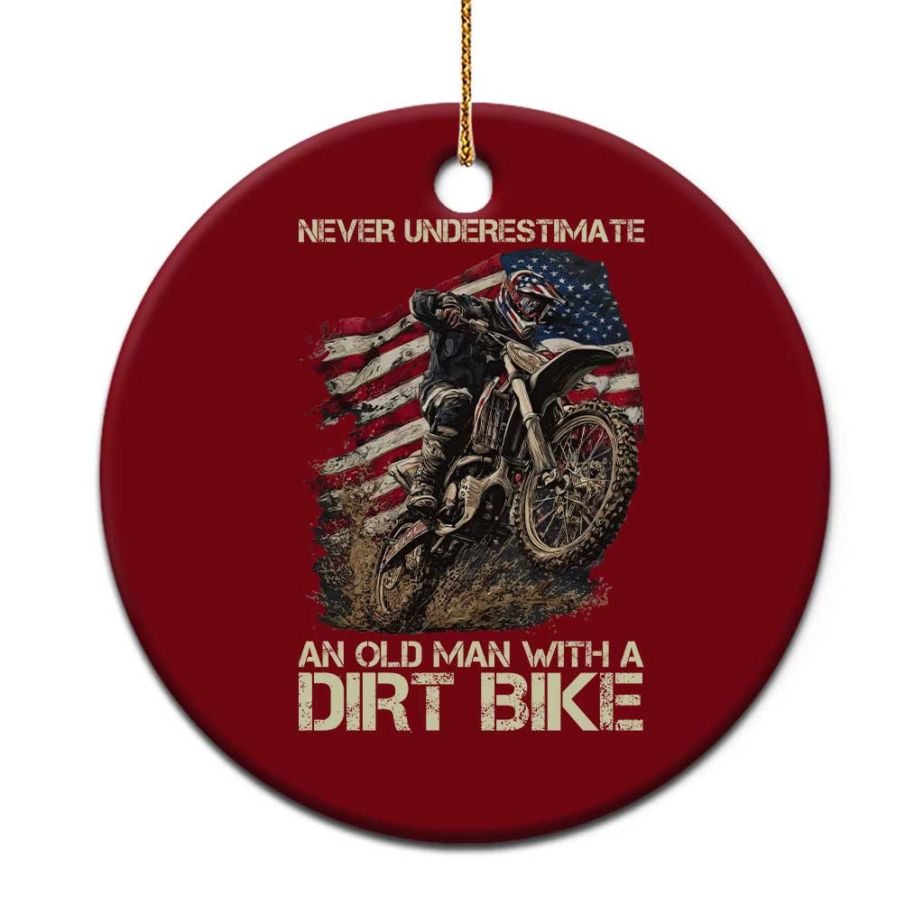 Dirt Bike American Flag Ceramic Ornament Never Underestimate An Old Man With A Dirt Bike Motocross - Wonder Print Shop