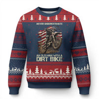 Dirt Bike American Flag Ugly Christmas Sweater Never Underestimate An Old Man With A Dirt Bike Motocross - Wonder Print Shop