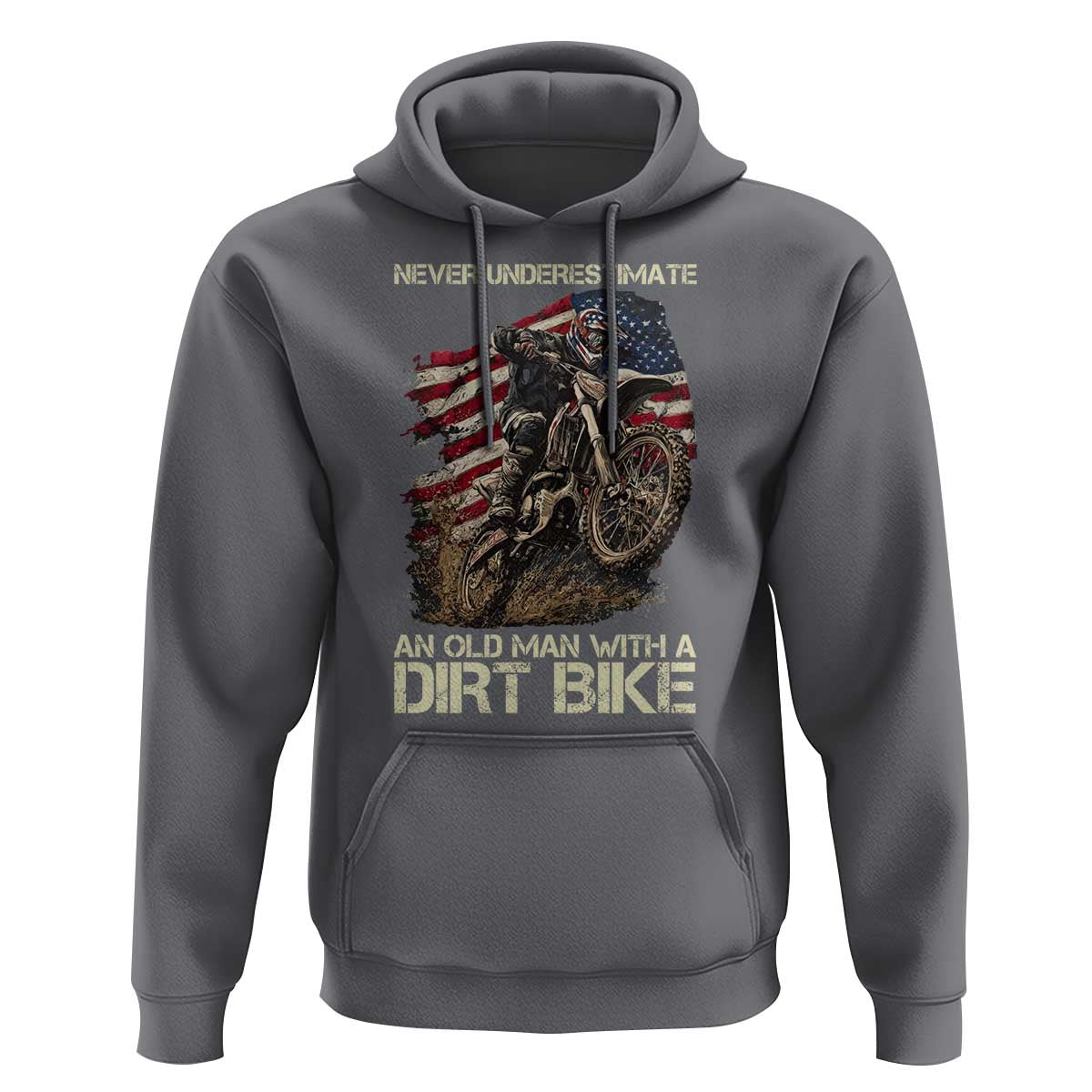 Dirt Bike American Flag Hoodie Never Underestimate An Old Man With A Dirt Bike Motocross - Wonder Print Shop