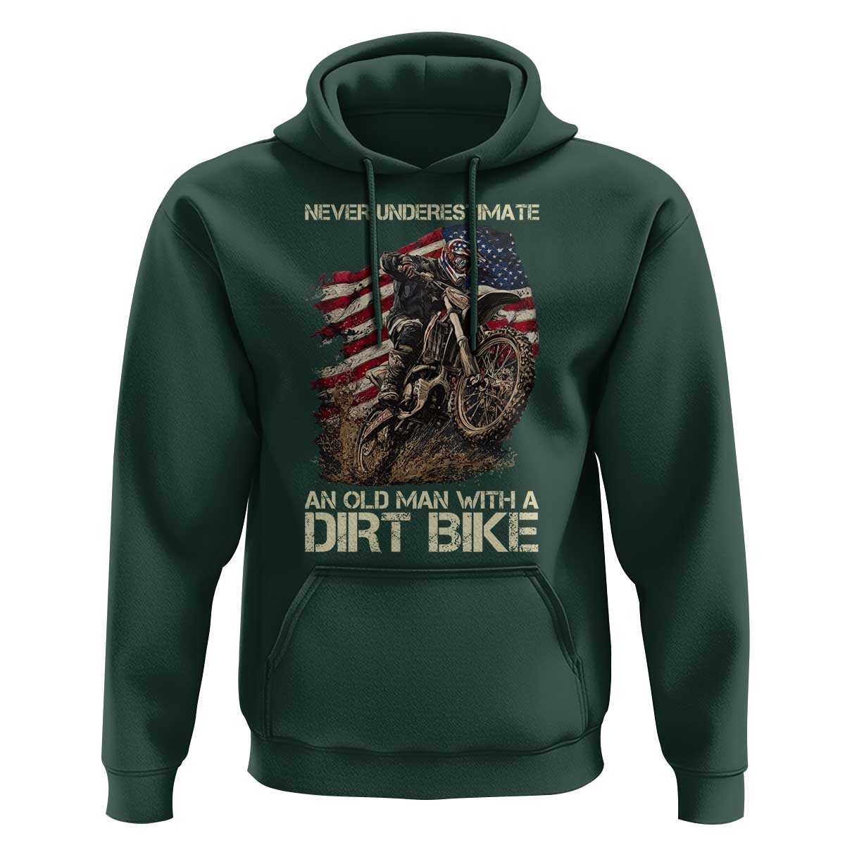 Dirt Bike American Flag Hoodie Never Underestimate An Old Man With A Dirt Bike Motocross - Wonder Print Shop