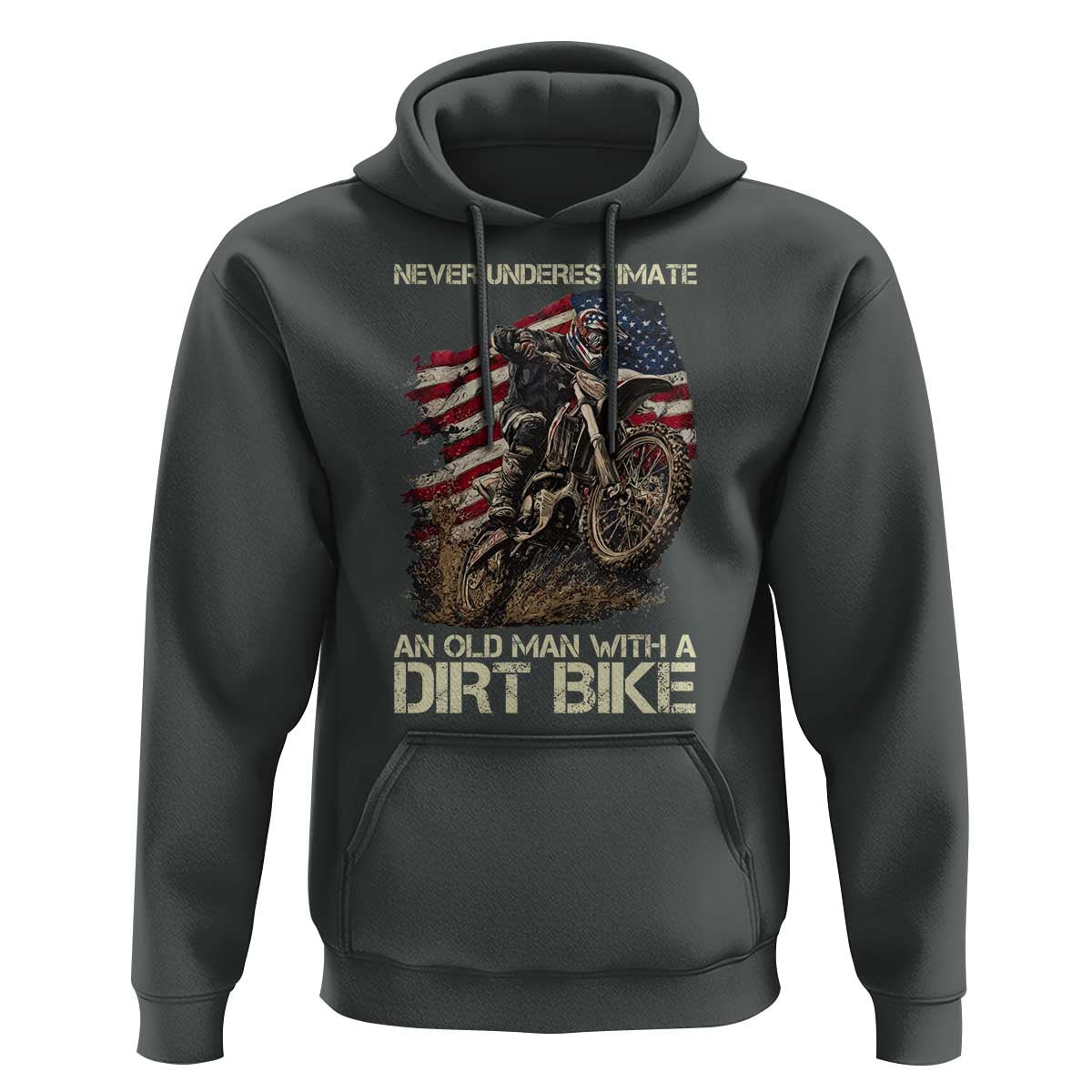 Dirt Bike American Flag Hoodie Never Underestimate An Old Man With A Dirt Bike Motocross - Wonder Print Shop