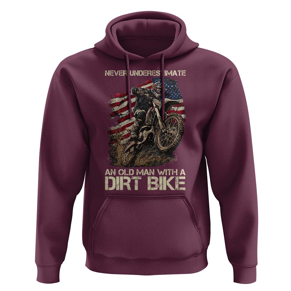 Dirt Bike American Flag Hoodie Never Underestimate An Old Man With A Dirt Bike Motocross - Wonder Print Shop