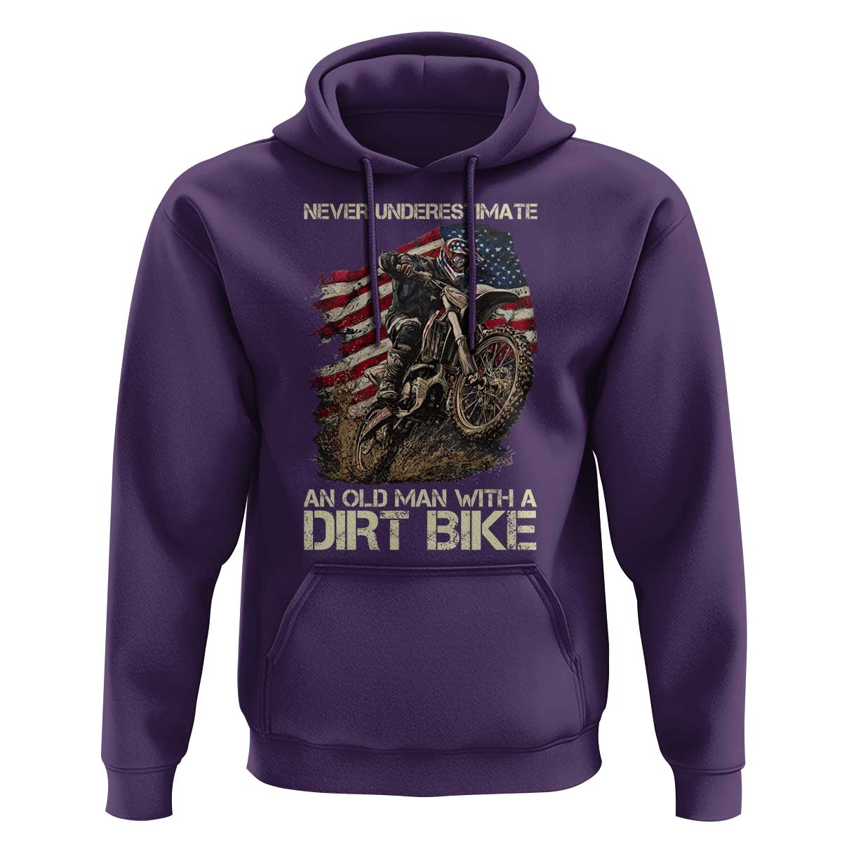 Dirt Bike American Flag Hoodie Never Underestimate An Old Man With A Dirt Bike Motocross - Wonder Print Shop